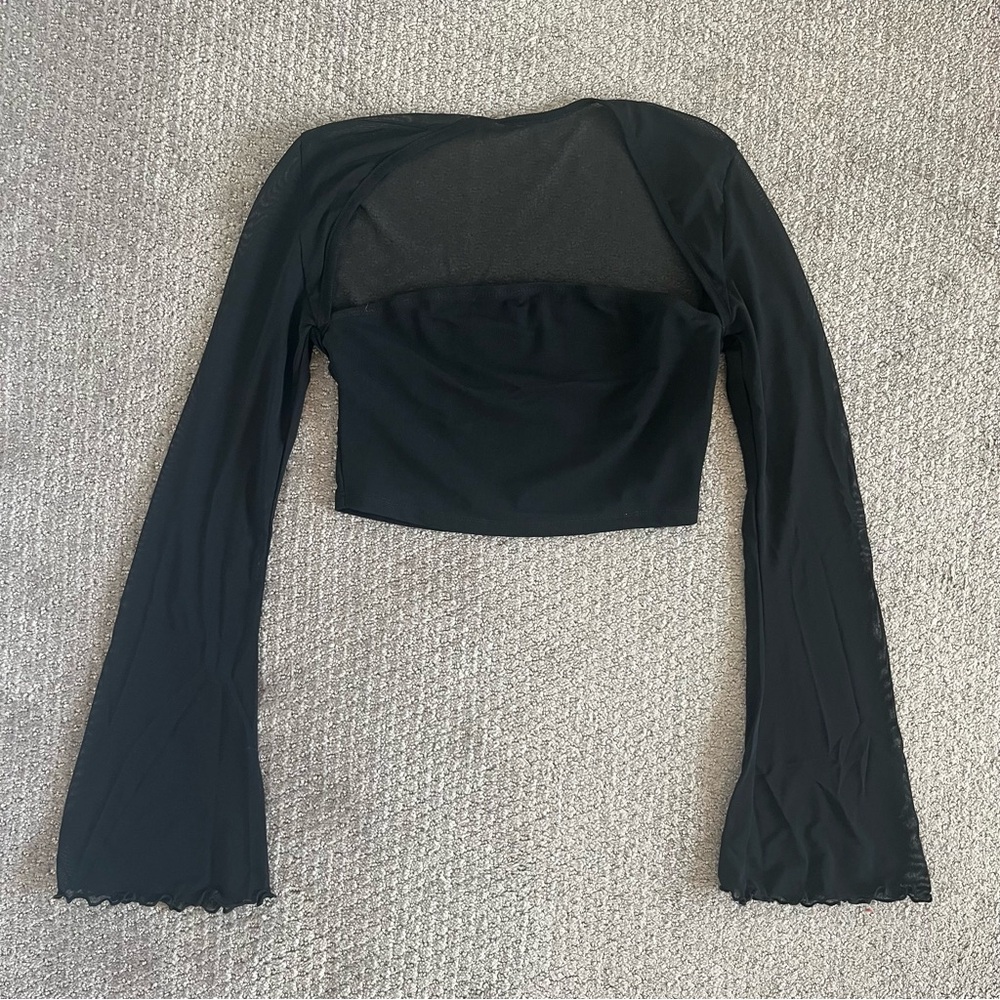 Black Mesh Long Sleeve Top